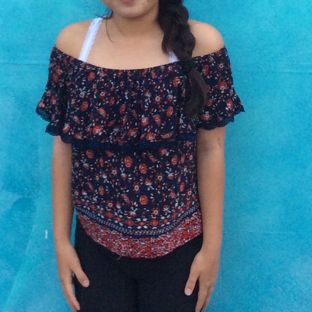 Kontrol Floral Ruffled Off-Shoulder Top